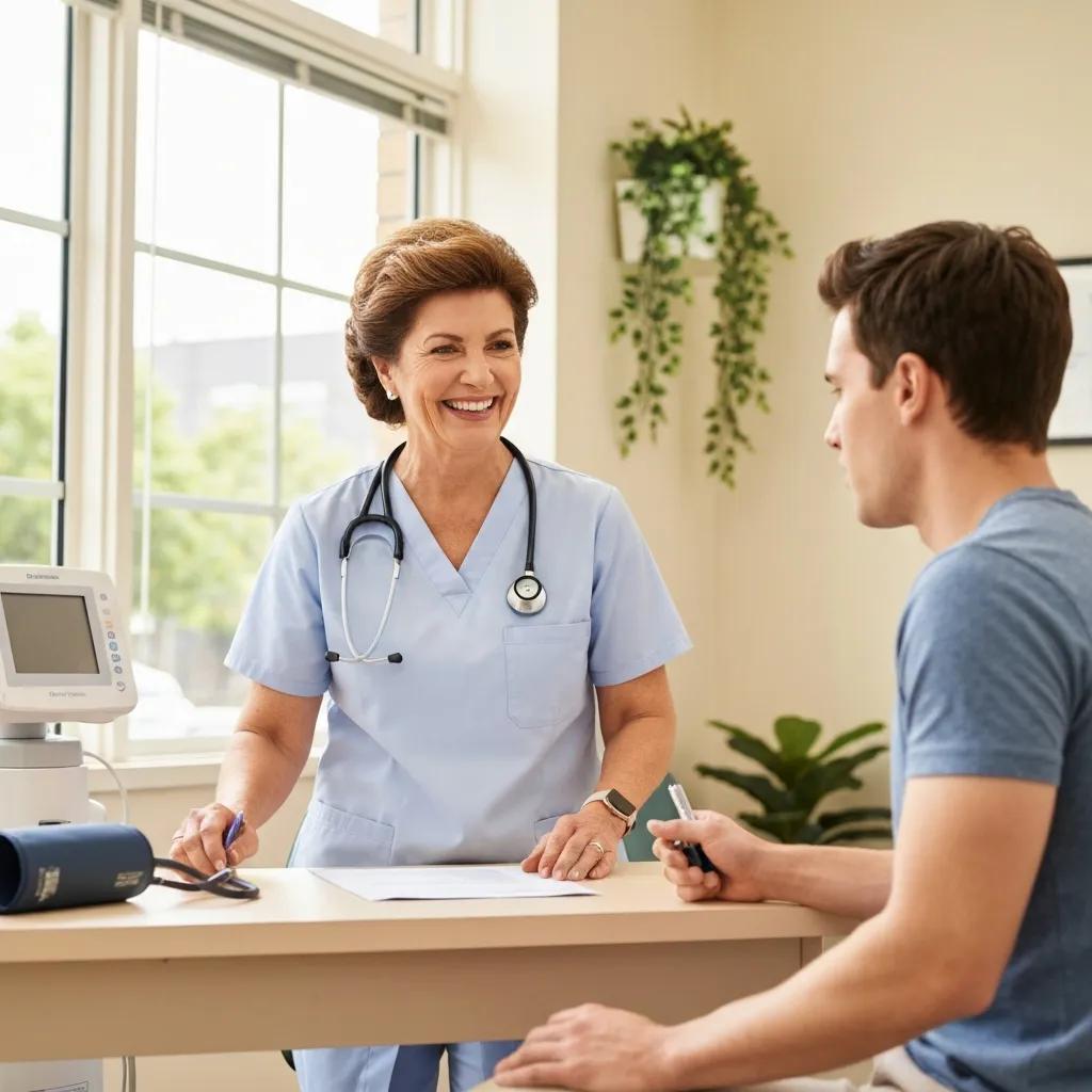 Healthcare practitioner engaging with a patient in a welcoming Australian clinic