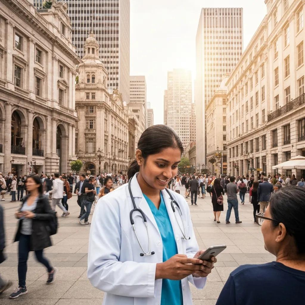 Optimising for Mobile Devices Healthcare professional accessing a mobile-optimized website in a modern clinic