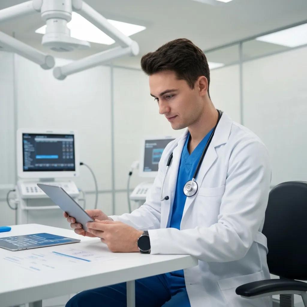 Implementing Structured Data for SEO Healthcare professional analyzing structured data for SEO in a modern clinic