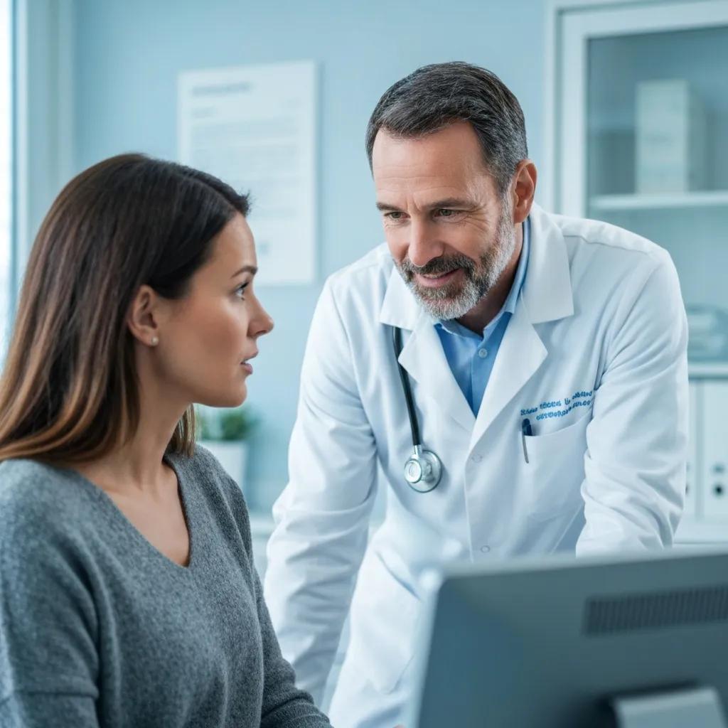 Clinician and patient in a friendly clinic setting to show trust and care