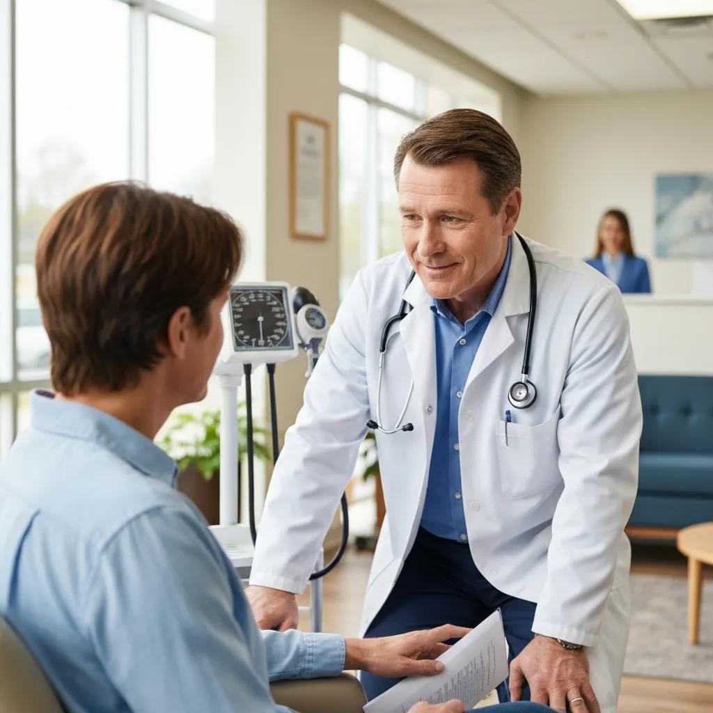 Healthcare professional engaging with a patient, demonstrating empathy and effective communication in a clinical setting, relevant to responding to negative reviews.