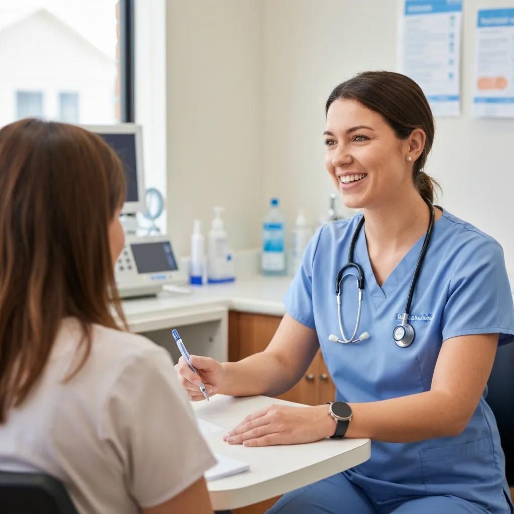Healthcare professional engaging with a patient in a small Australian clinic, emphasizing trust and care