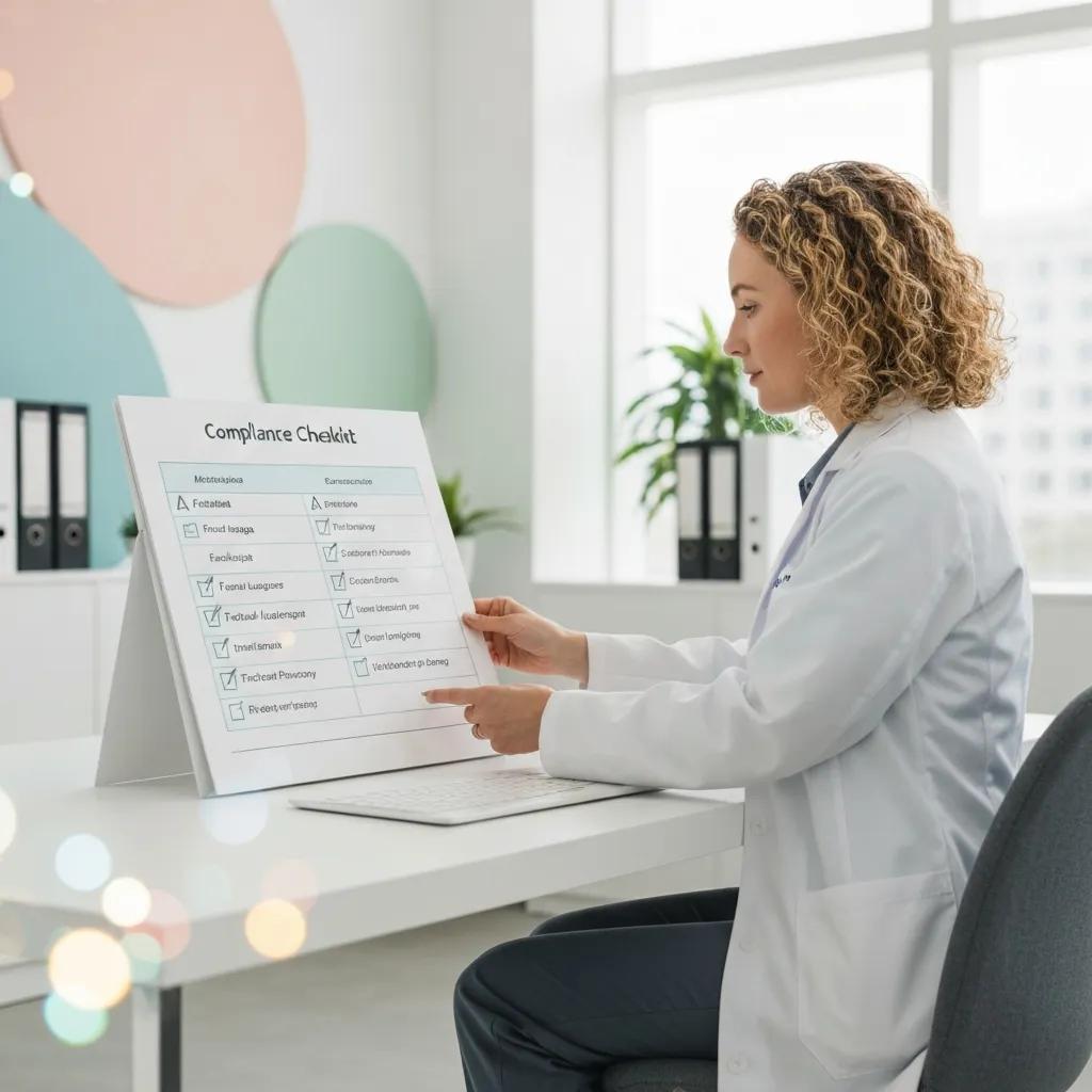 Creating Localised Content Healthcare professional checking an AHPRA compliance checklist in a modern office