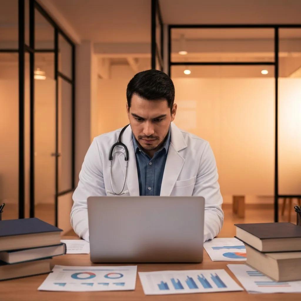 Healthcare professional checking local SEO tasks on a laptop