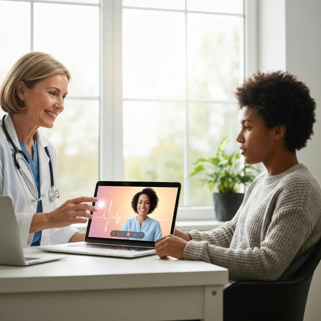 Healthcare provider conducting a virtual consultation with a patient, emphasising the importance of telehealth marketing and patient engagement.