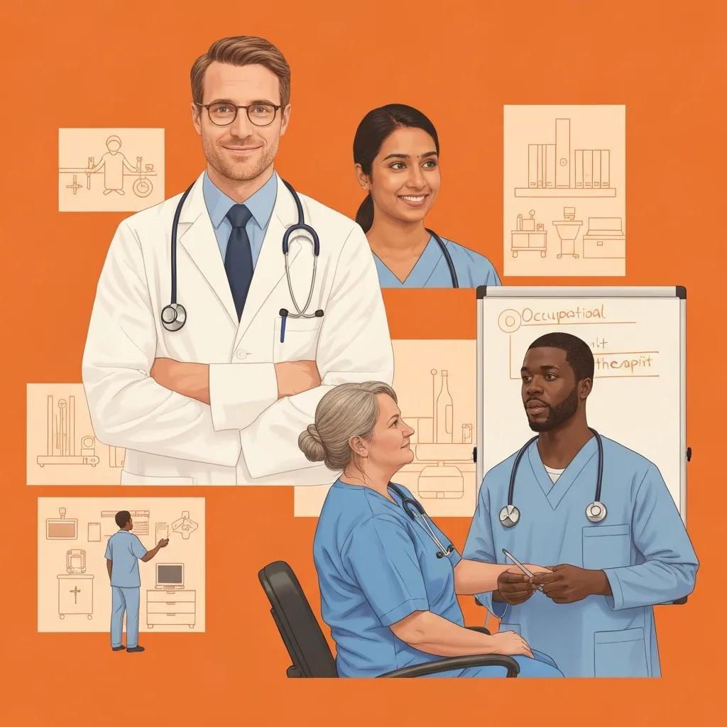 Collection of healthcare content formats — short videos, blog posts and visuals in a relaxed workspace