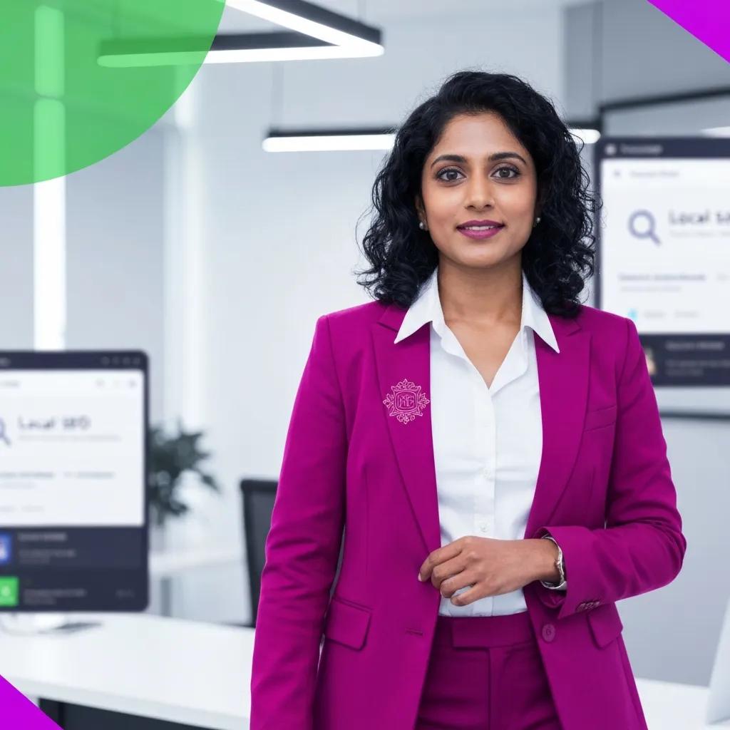 Diagram showing local search results and a map pin for a clinic