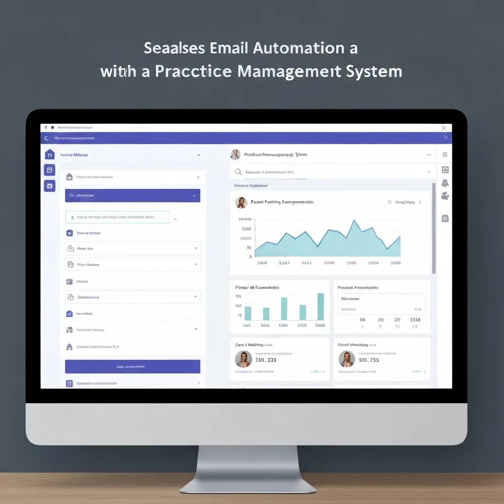 Dashboard displaying email automation integration with a practice management system, featuring graphs, patient data, and analysis tools for healthcare practices.