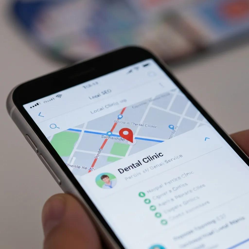Smartphone showing local search results for a dental clinic