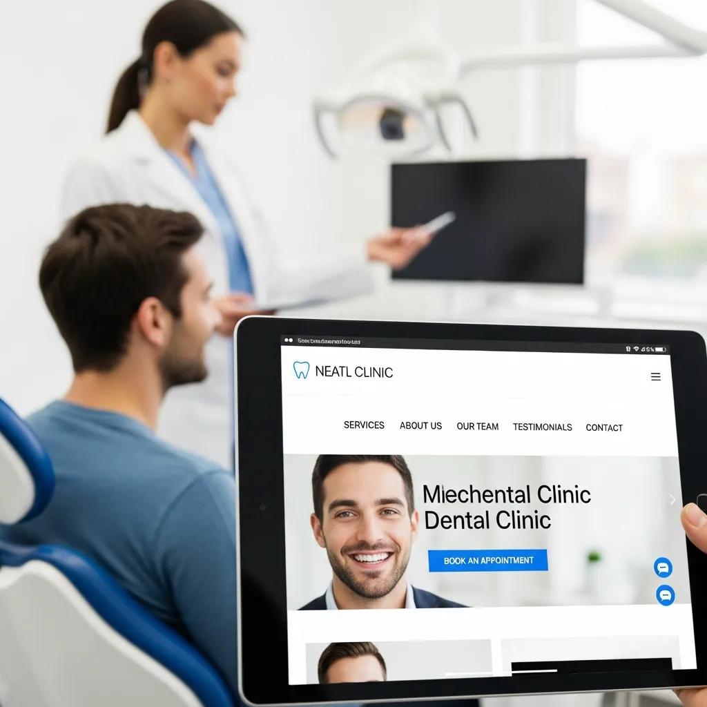 Dental clinic website on a tablet showcasing user-friendly design for patient acquisition