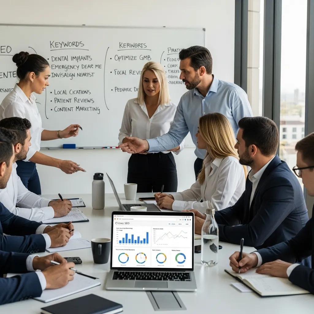 Dental professionals strategizing local SEO for increased visibility