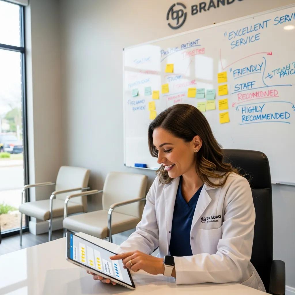 South Australia Dental SEO: Connect with Local Patients Dentist reviewing patient feedback on a tablet in a modern dental office