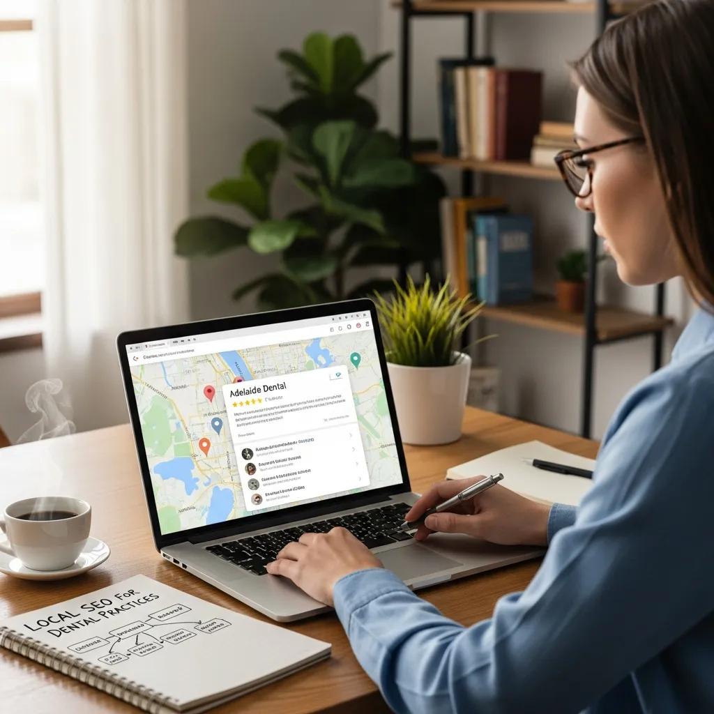 Digital marketing professional analyzing local SEO strategies for dental practices
