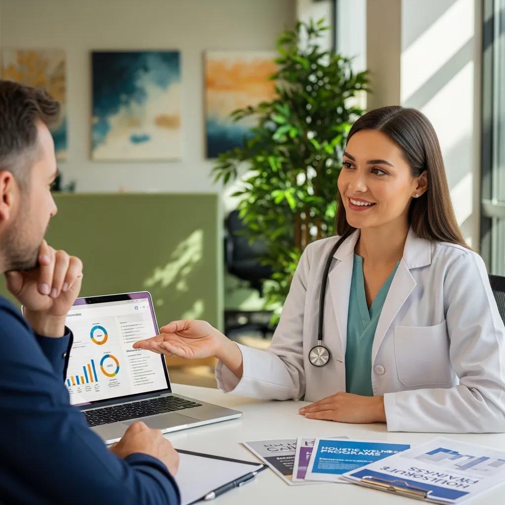 Content Marketing vs Traditional Advertising: What Works in 2024 Healthcare professional discussing marketing strategies with a patient in a modern clinic