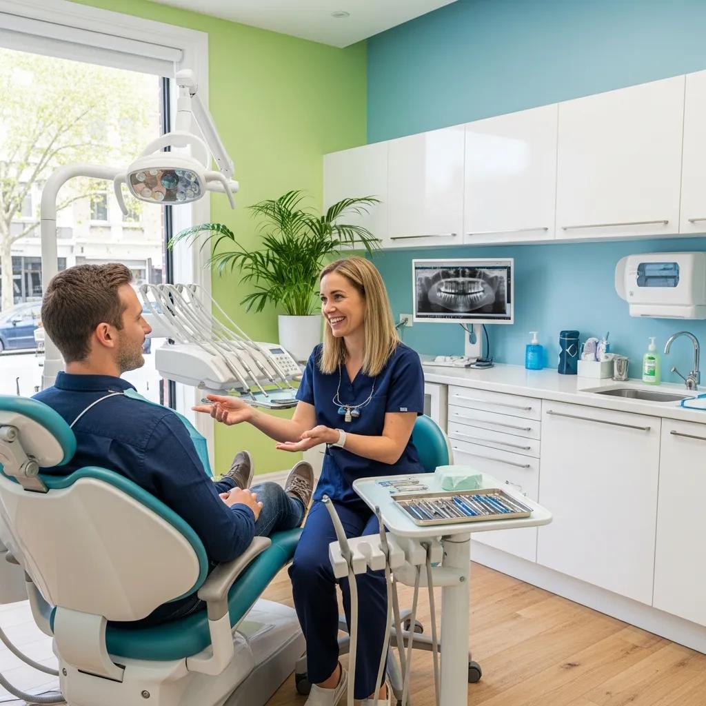 Melbourne Dental Clinics: Maximise Reach with Google Ads Modern dental clinic in Melbourne with a dentist and patient interaction