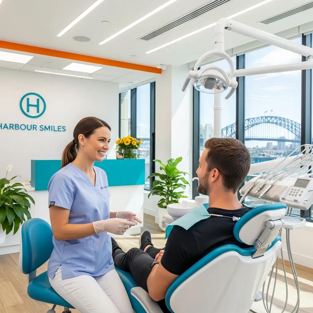 Top Dental Marketing Services in Sydney for Clinic Growth Modern dental clinic in Sydney with a dentist and patient, highlighting patient care and comfort