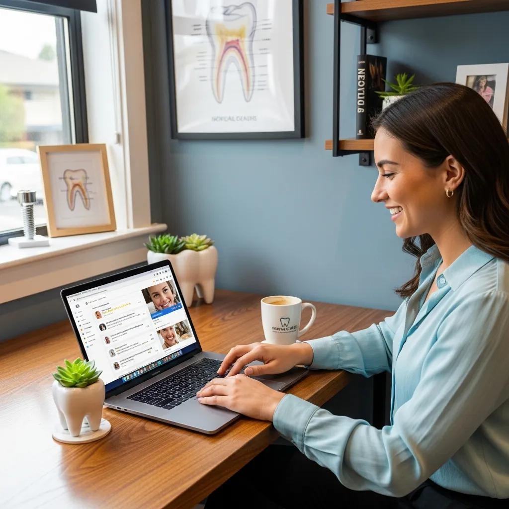 Social media manager managing online reviews for a dental clinic