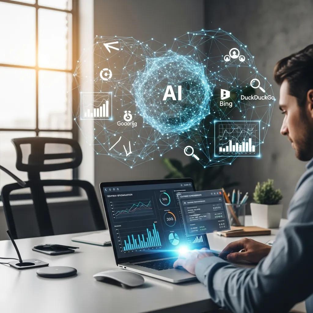 Unlock SEO Potential with Google Search Console's AI Tools Digital marketing professional analyzing Google Search Console data with AI elements