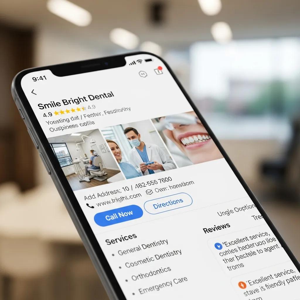 Optimized Google Business Profile on a smartphone for a dental clinic